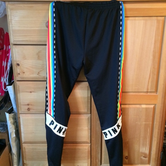 VS Pink Rainbow Stripe Black Skinny Track Pant - Picture 5 of 6